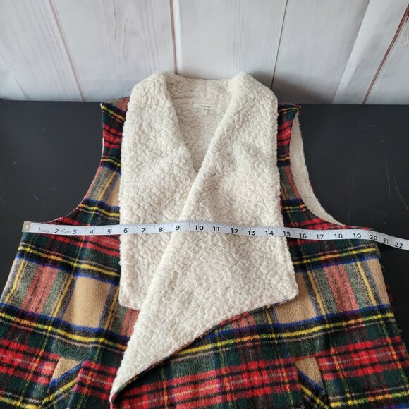 Maurices Plaid Sherpa Lined Open Front Vest, Women’s L, Wool Blend Flannel EUC - Picture 5 of 6